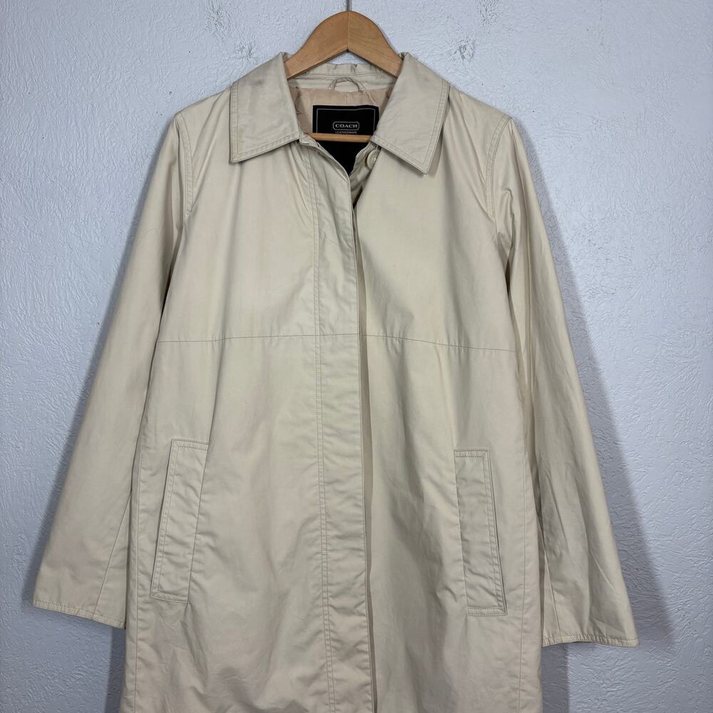 Coach Jacket Trench Hidden Button Collar Khaki Casual Resistant Camel Coat - L - Picture 4 of 9